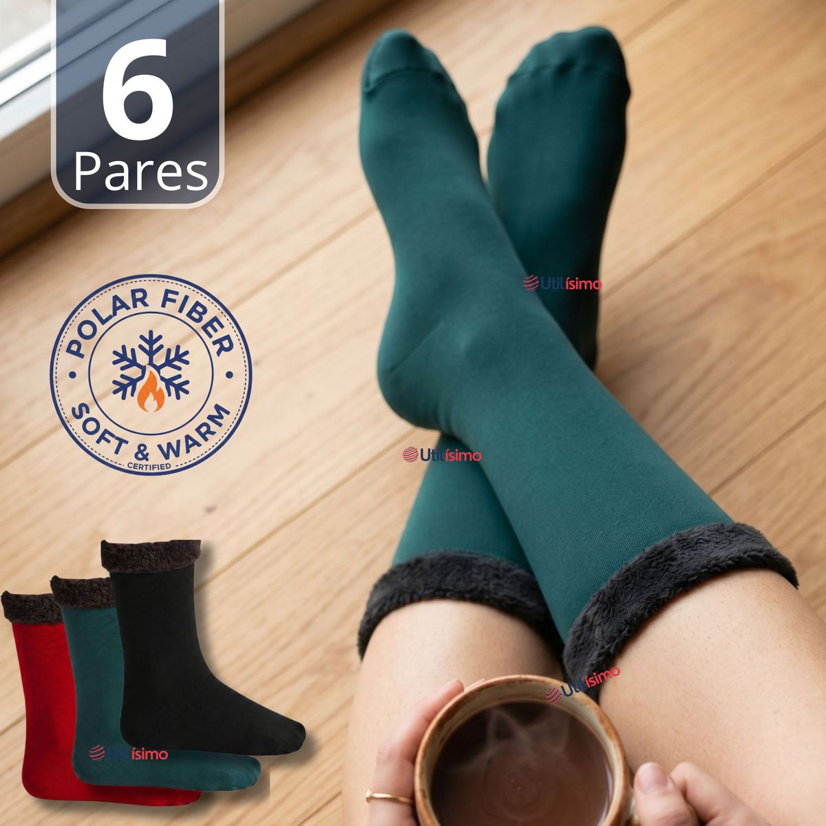 UTILISIMO - Pack 6 Calcetínes Chiporro Mujer Ultra Térmico Invierno Polar Surtido Unicolor