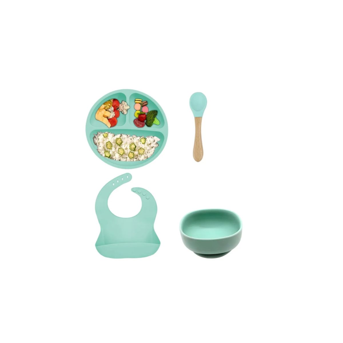 GENERICO - Set De Alimentación 4 Pzs Para Bebe Silicona Anti-deslizante Celeste