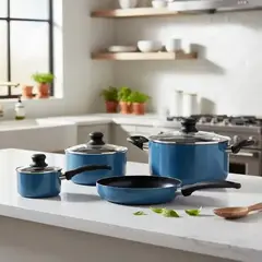 FANTUZZI - Bateria de cocina Aluminio Gourmet 7 Piezas Azul