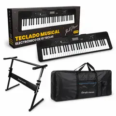 IBRAH - Pack Teclado Musical Midi Sunstein 61 Teclas Piano + Funda + Atril Color Negro