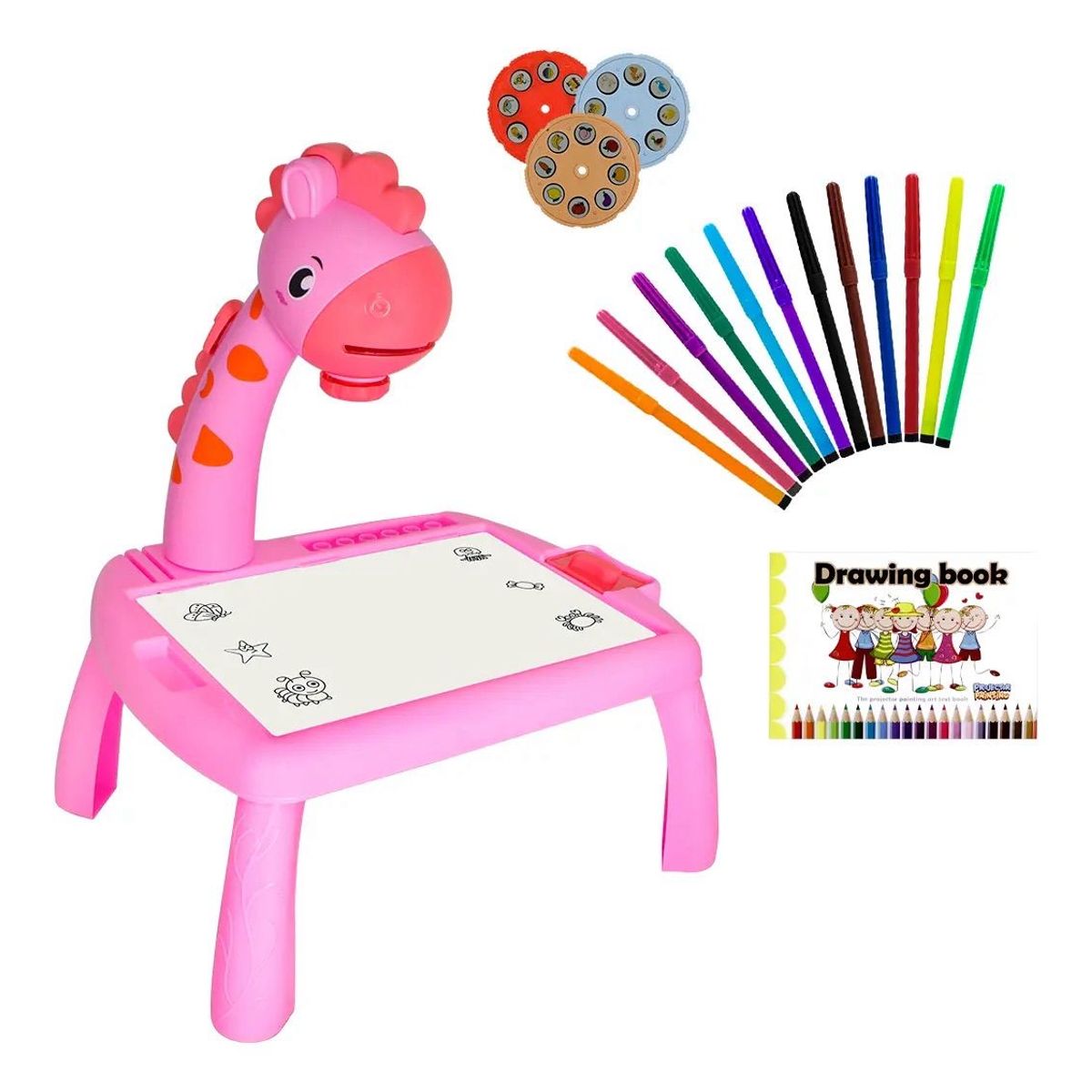 DOPA - Mesa Pizarrón Con Proyector Jirafa De Dibujo Slim Company Set De Arte Juguete Musical Educativo Para Niños Color Rosa