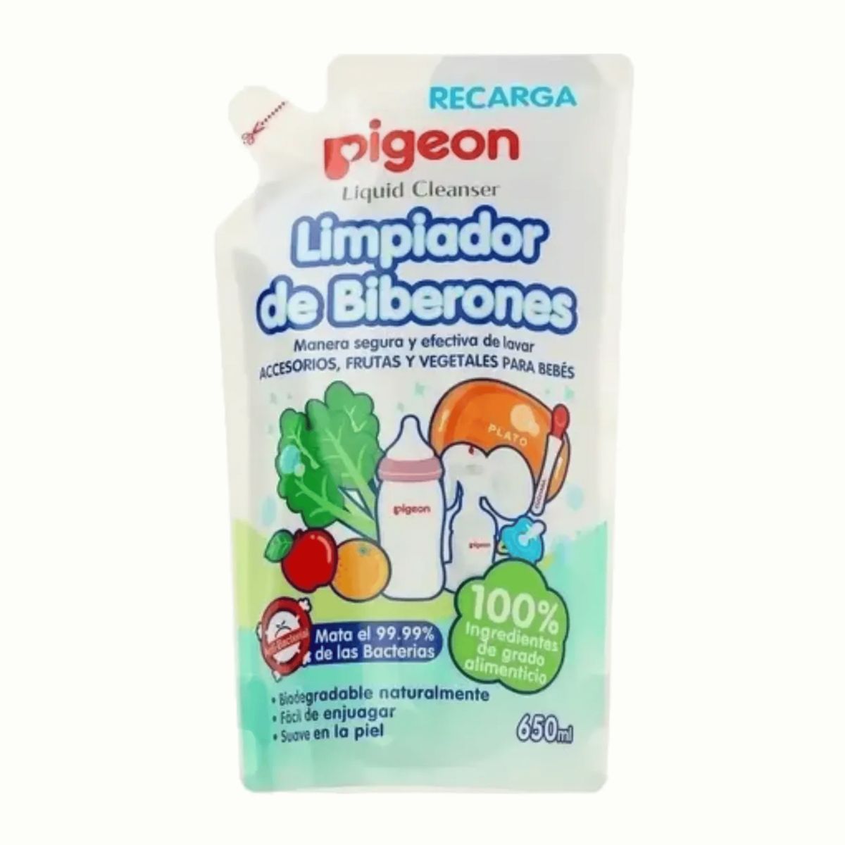 PIGEON - Limpiador De Biberones Accesorios Fruta 650ml Recarga Pigeon