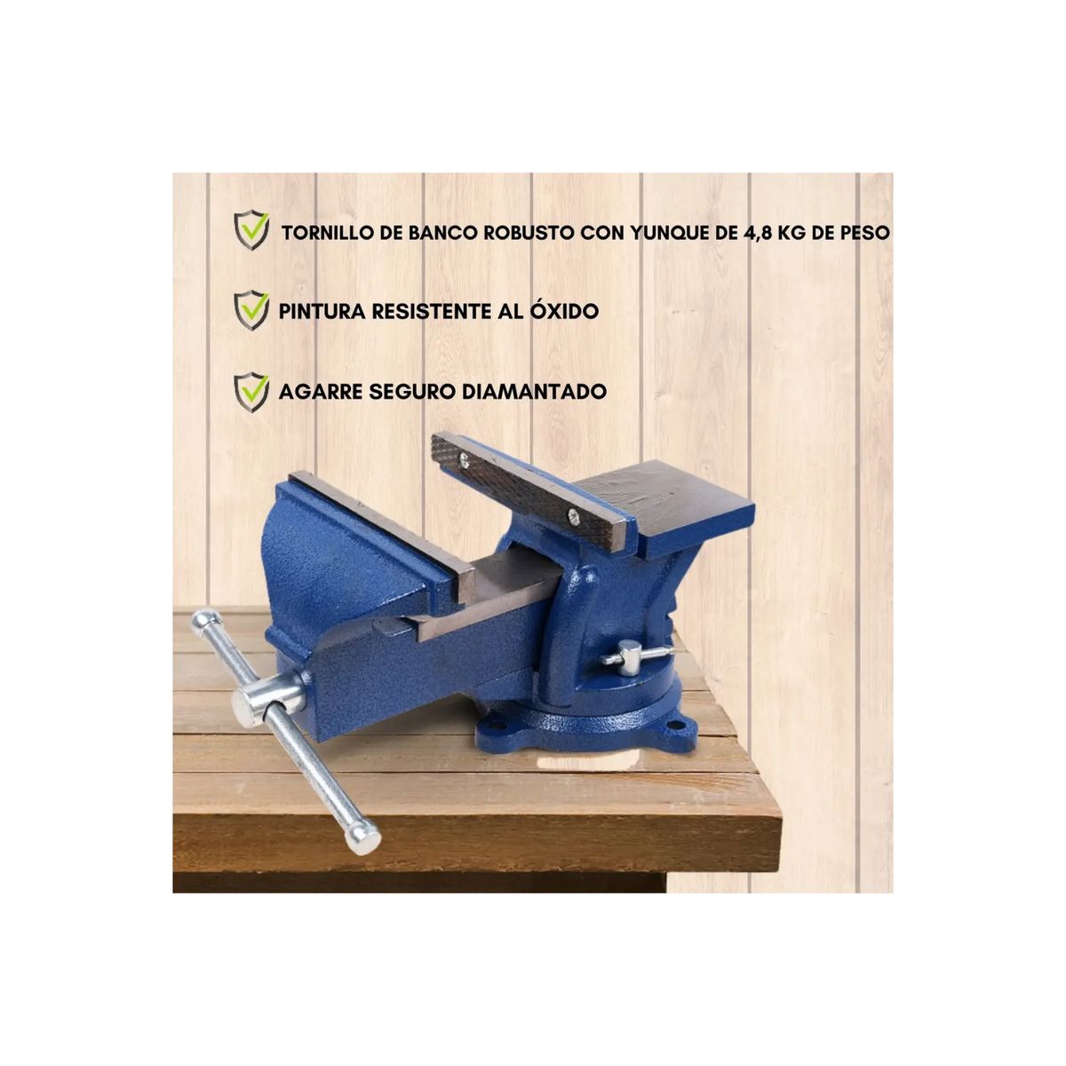 GENERICO - Tornillo de Banco Profesional de Hierro Fundido con Base Giratoria 360° - Azul
