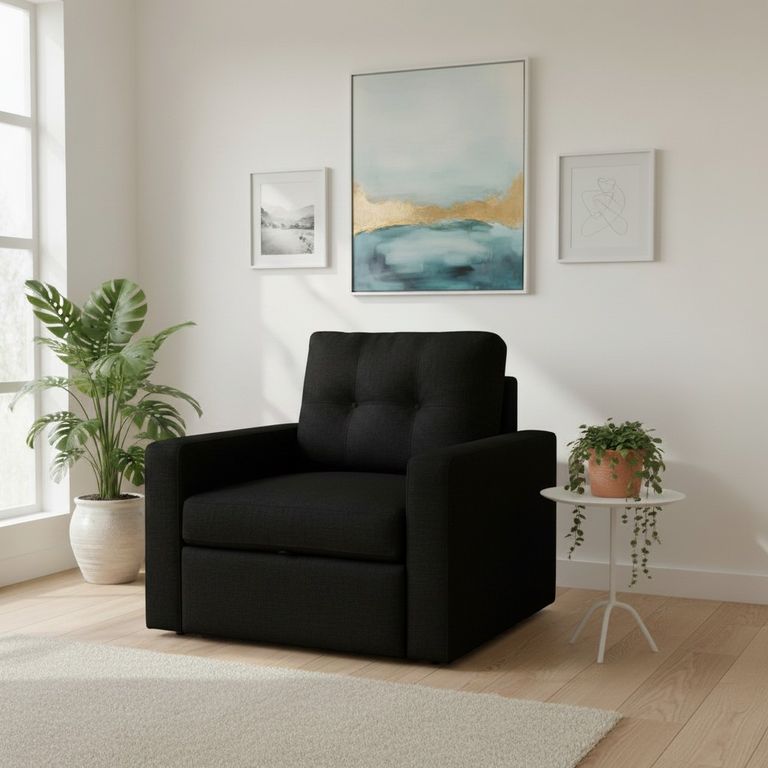 SOFA CAMA MILAN UN CUERPO EN LINO Negro