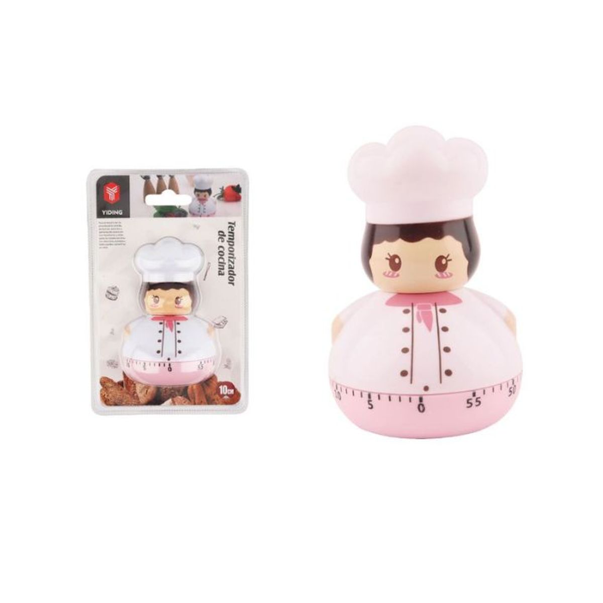 GENERICO - Temporizador De Cocina Manual Con Diseño De Chef - 10cm, Rosa, 1 PCS