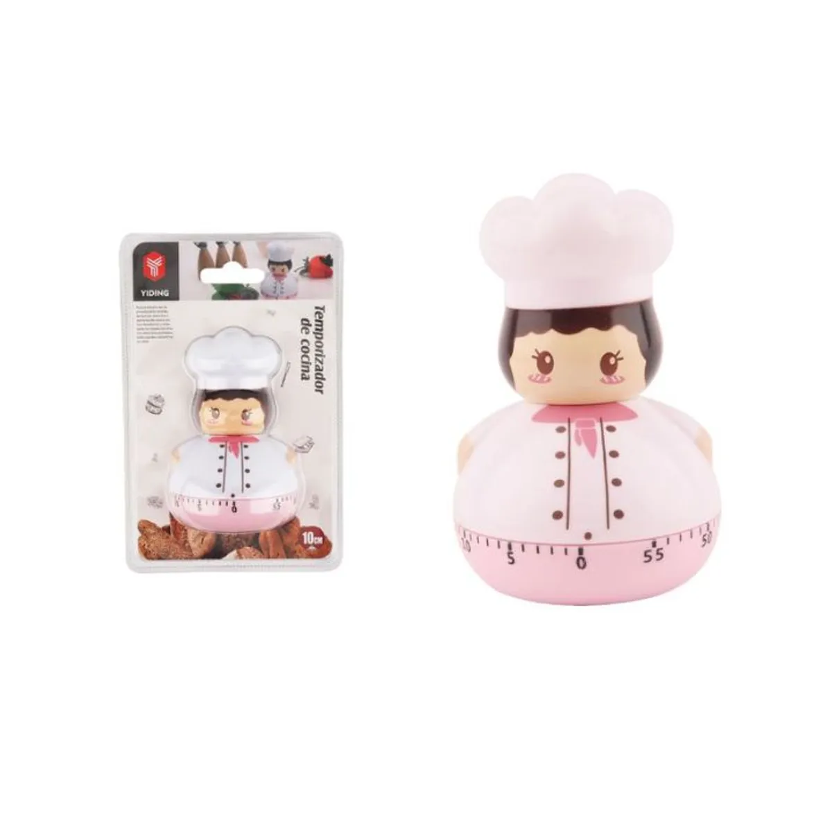 GENERICO - Temporizador De Cocina Manual Con Diseño De Chef - 10cm, Rosa, 1 PCS