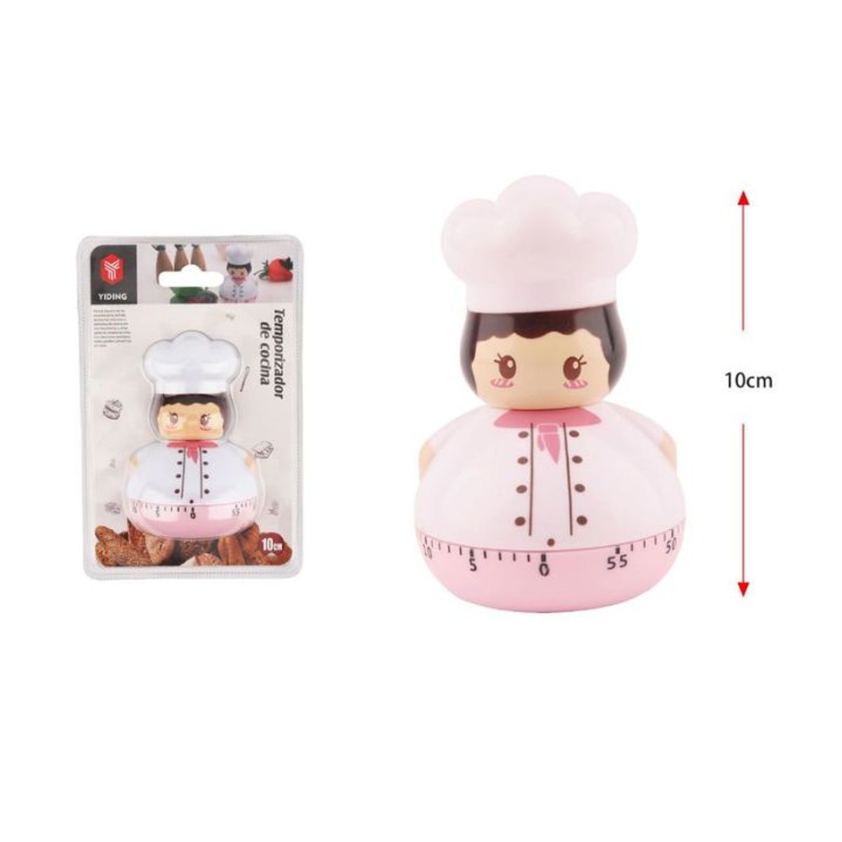 GENERICO - Temporizador De Cocina Manual Con Diseño De Chef - 10cm, Rosa, 1 PCS