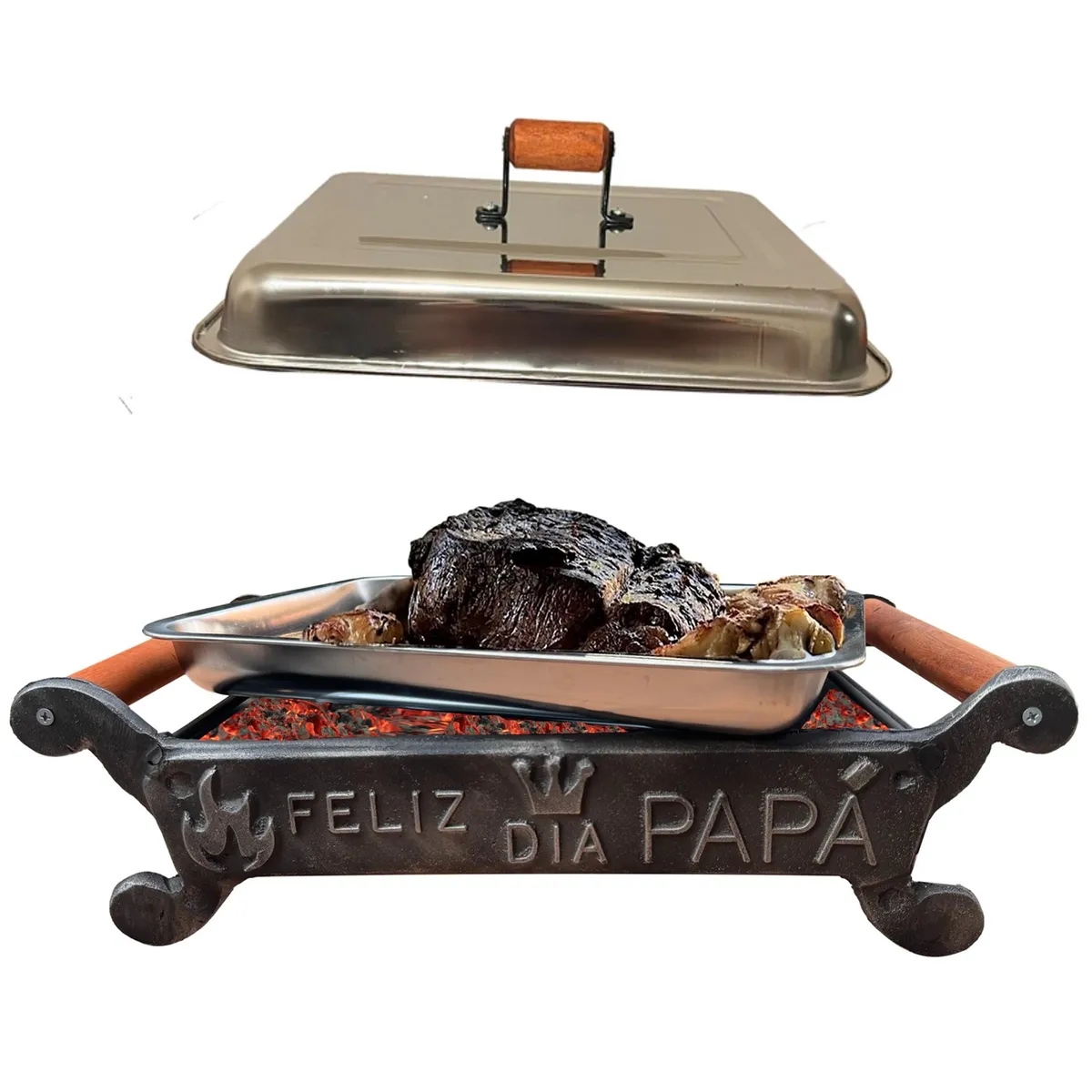 KAS - Parrilla Brasero para Mesa con Tapa Feliz Día Papá