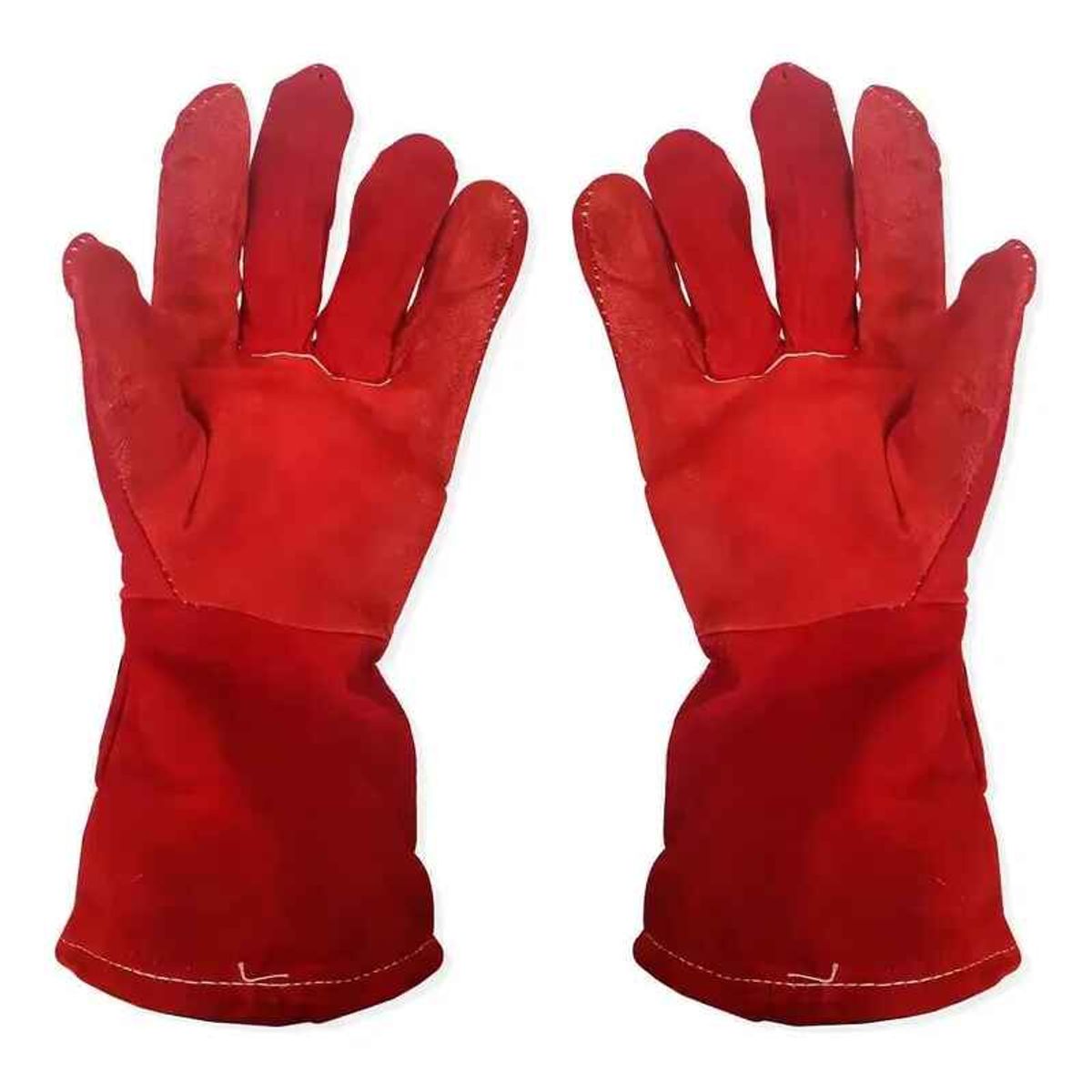GENERICO - Par De Guantes Para Soldar Descarne Rojo Estandar Universal