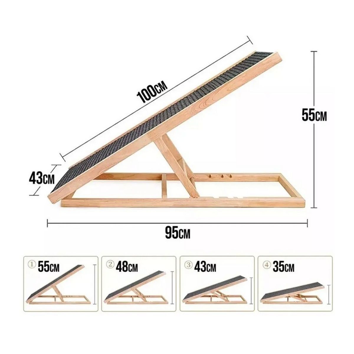 GENERICO - Rampa Plegable Grande Antideslizante Madera Mascotas Xxl 100cm