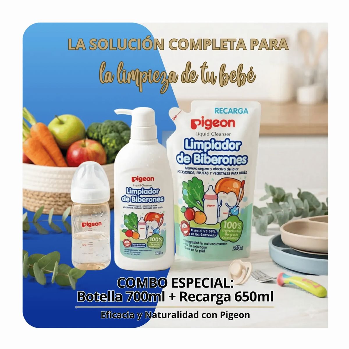PIGEON - Limpiador De Biberones 700ml + Repuesto Económico 650ml