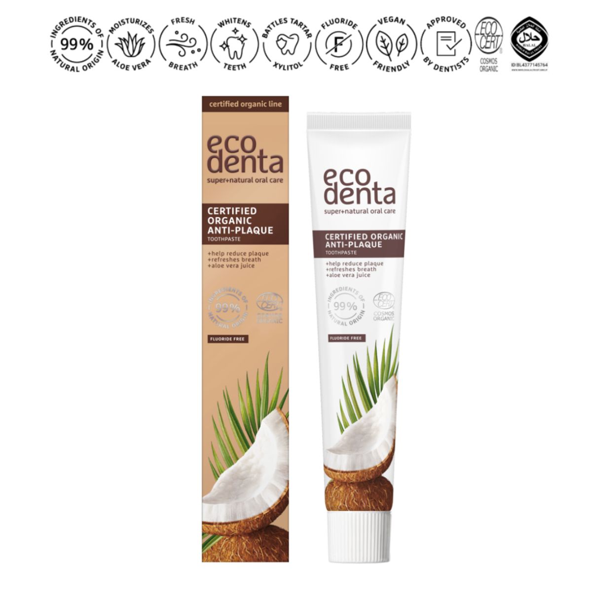 GENERICO - Pasta de Dientes Orgánica Ecodenta - Certificada Anti-Placa con Aceite de Coco 75ml