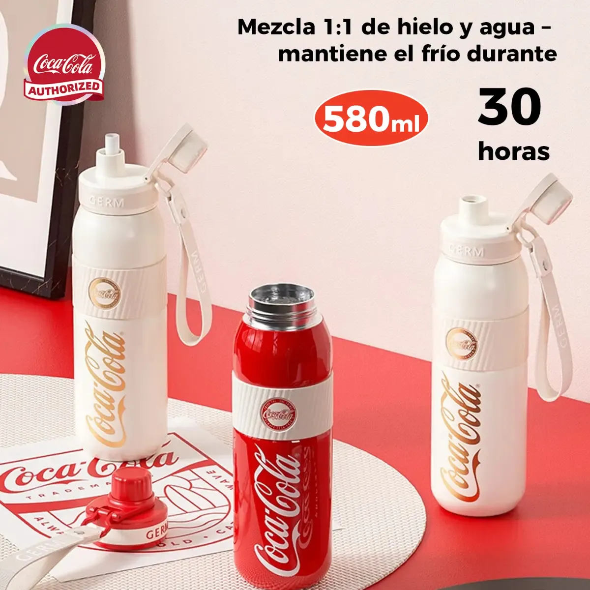 COCA COLA - COCA COLA GERM Termo Energía Clásico Oficial 580ml Frío O Caliente Vaso Térmico Blanco