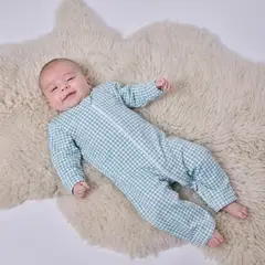 SIMPLY B - Enterito largo bebé niño vichy verde algodón pima 3 meses