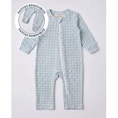 SIMPLY B - Enterito largo bebé niño vichy verde algodón pima 3 meses