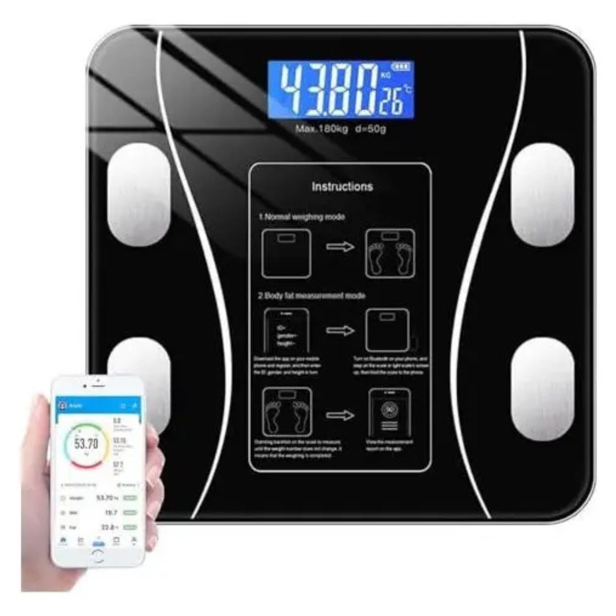 GENERICO - Balanza Pesa Digital Inteligente App Bluetooth Báscula 180 Kg a Batería