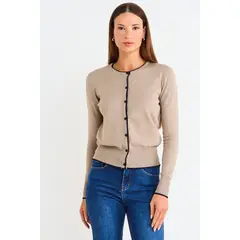 ASH - Cardigan Basico Con Borde Lurex Mujer Beige