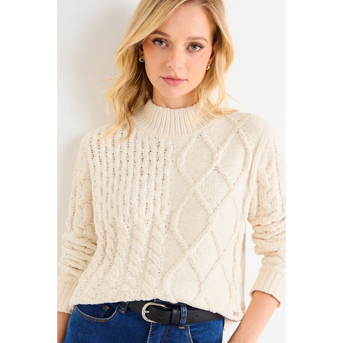 ASH - Sweater Chenille Trenzado Mujer Crudo Ash
