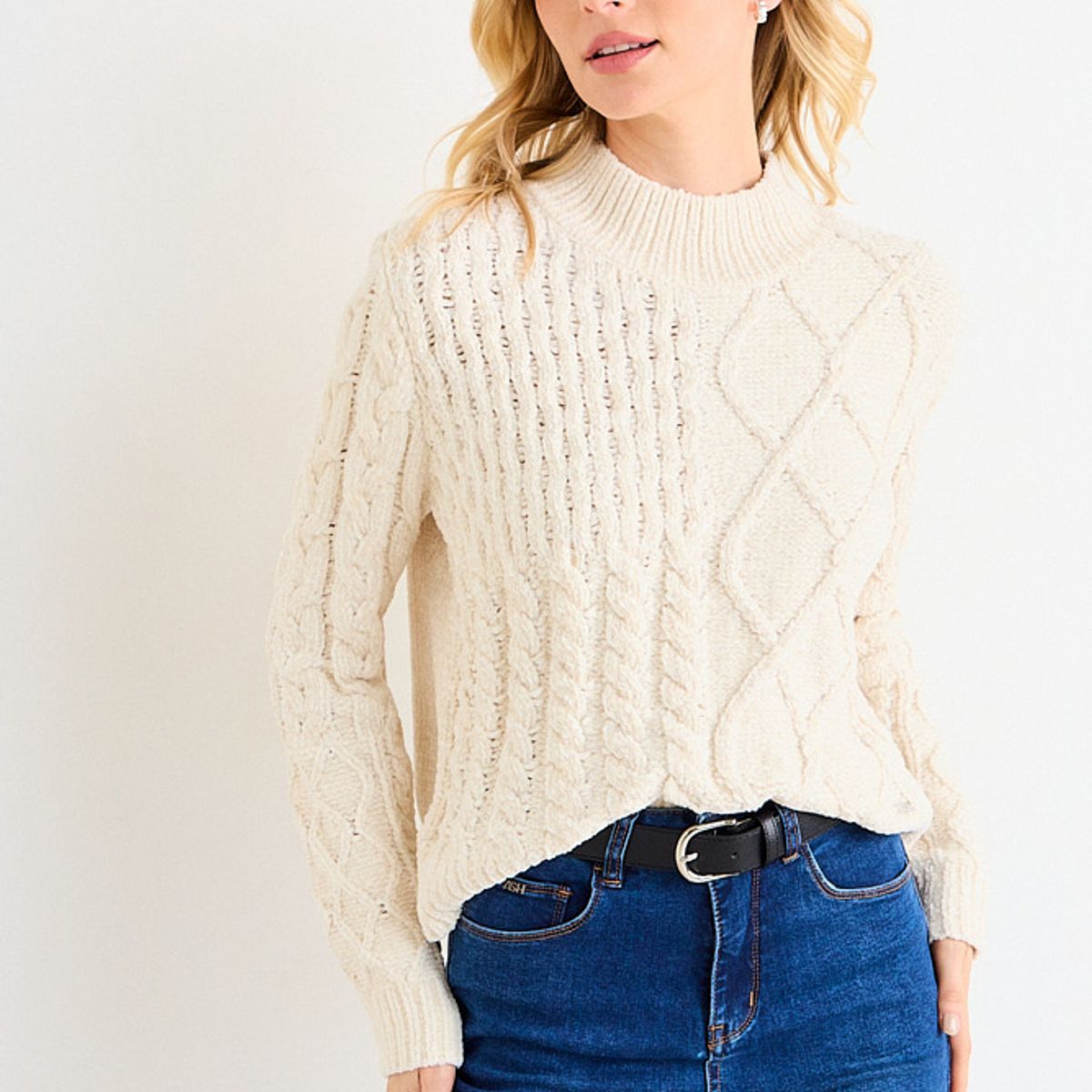 ASH - Sweater Chenille Trenzado Mujer Crudo Ash