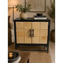 GENERICO - Buffet Rack Organizador Industrial Madera y Metal 2 Puertas
