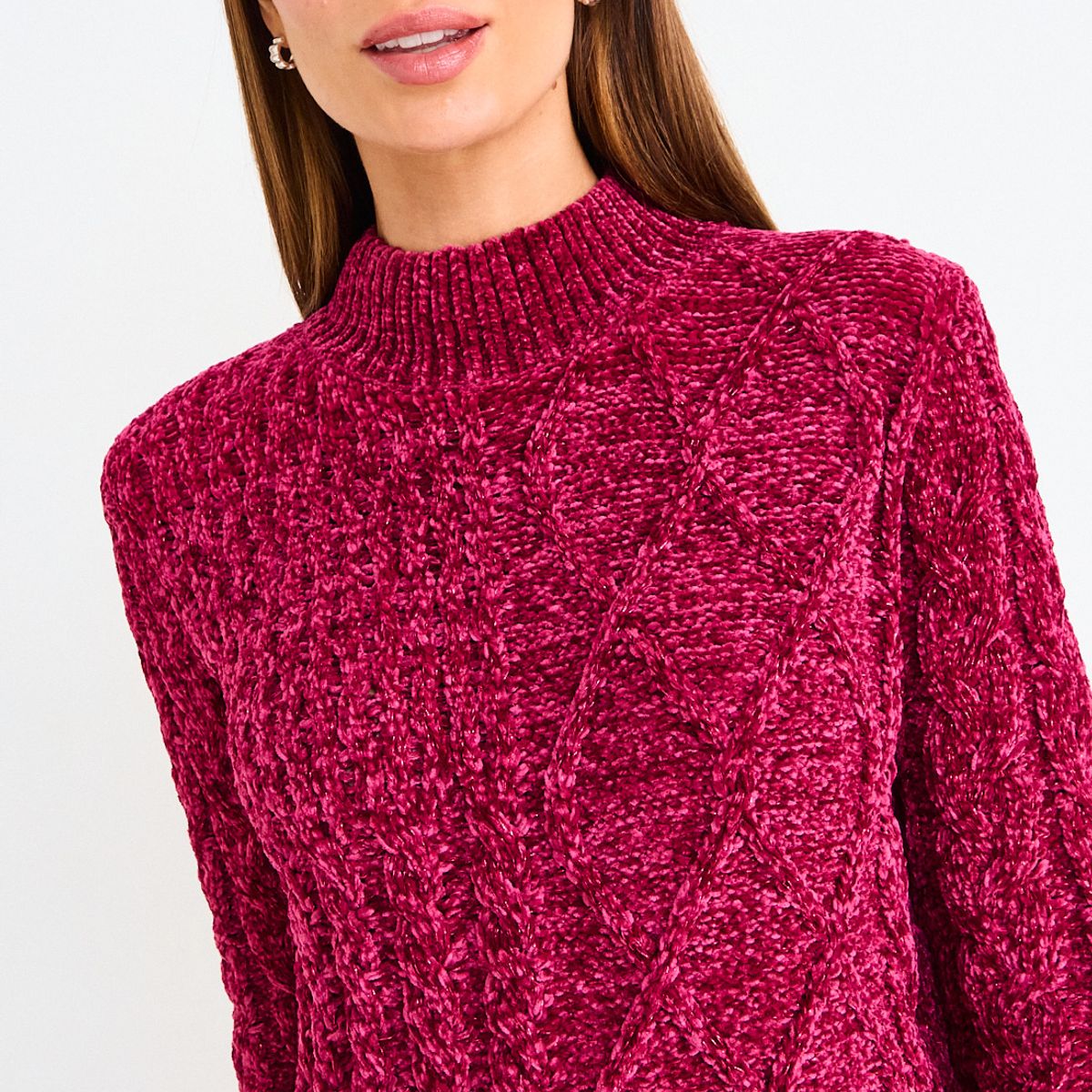 ASH - Sweater Chenille Trenzado Mujer Fucsia Ash