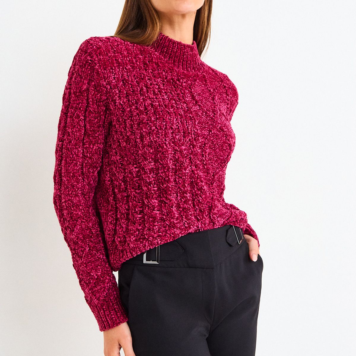 ASH - Sweater Chenille Trenzado Mujer Fucsia Ash
