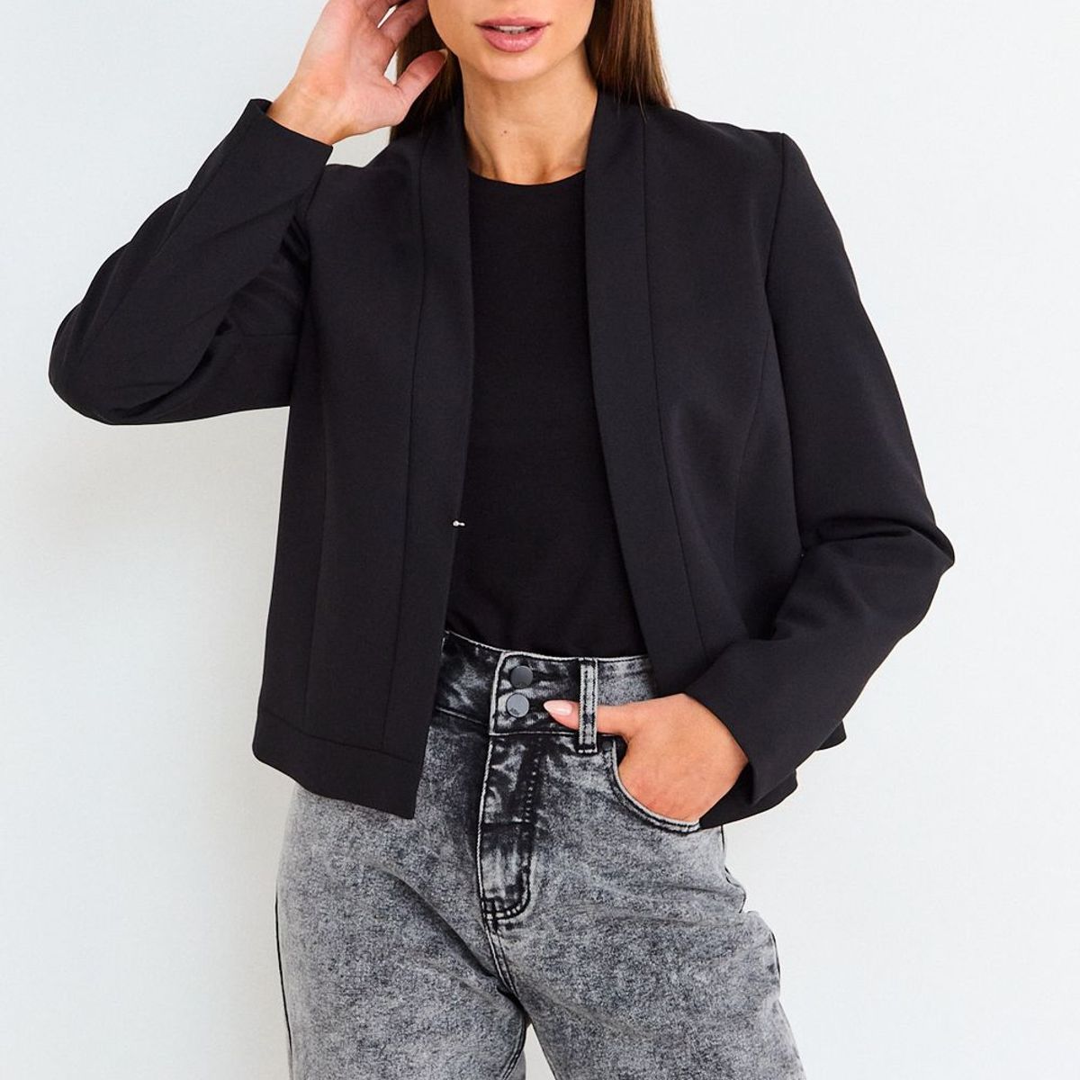 ASH - Blazer Liso Sin Solapa Mujer Negro Ash