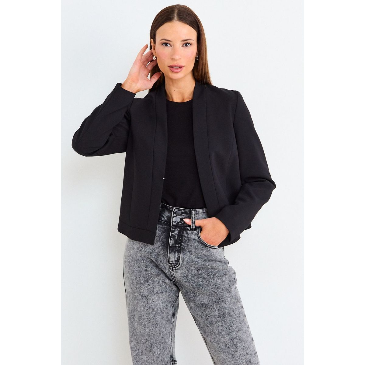 ASH - Blazer Liso Sin Solapa Mujer Negro Ash