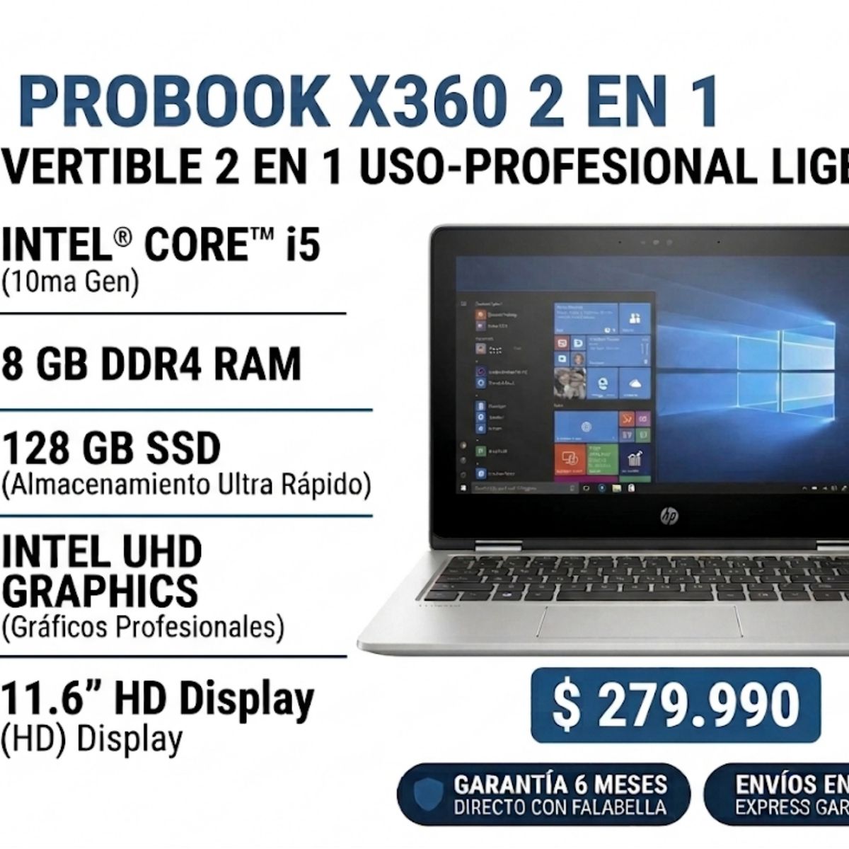 HP - Notebook Reacondicionado 2 en 1 Touch Intel Core i5 10ma Gen 8Gb Ram 128Gb Ssd Garantia 6 Meses