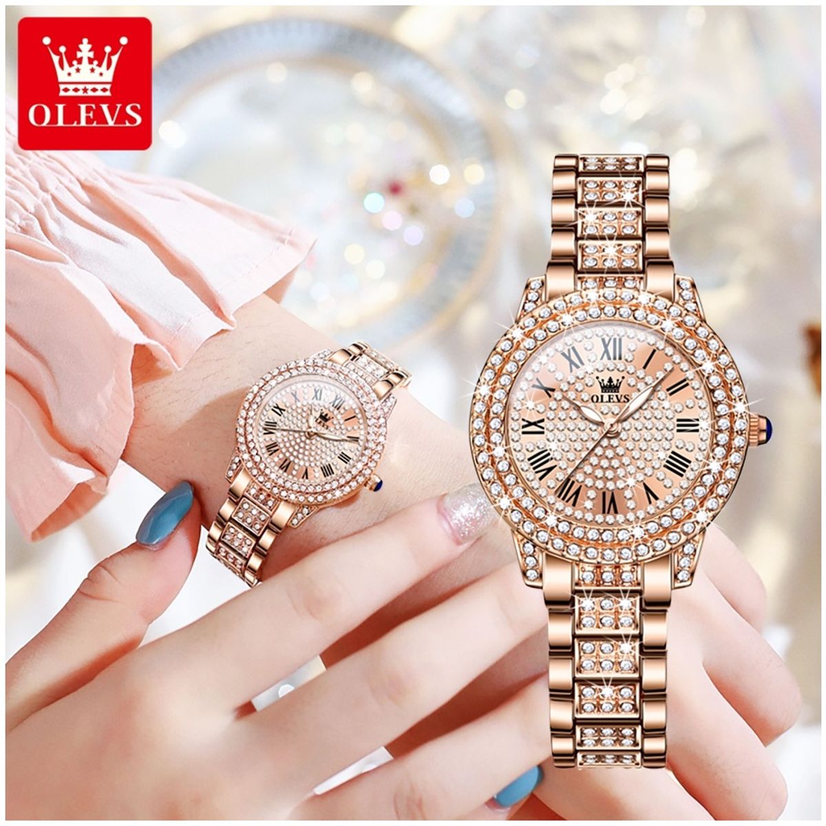 GENERICO - Reloj Femenino Elegante con Cristales Incrustados y Correa de Acero Inoxidable, Movimiento Cuarzo