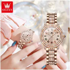 GENERICO - Reloj Femenino Elegante con Cristales Incrustados y Correa de Acero Inoxidable, Movimiento Cuarzo