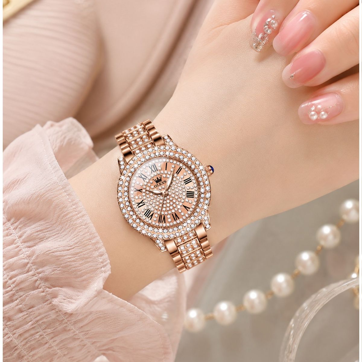GENERICO - Reloj Femenino Elegante con Cristales Incrustados y Correa de Acero Inoxidable, Movimiento Cuarzo