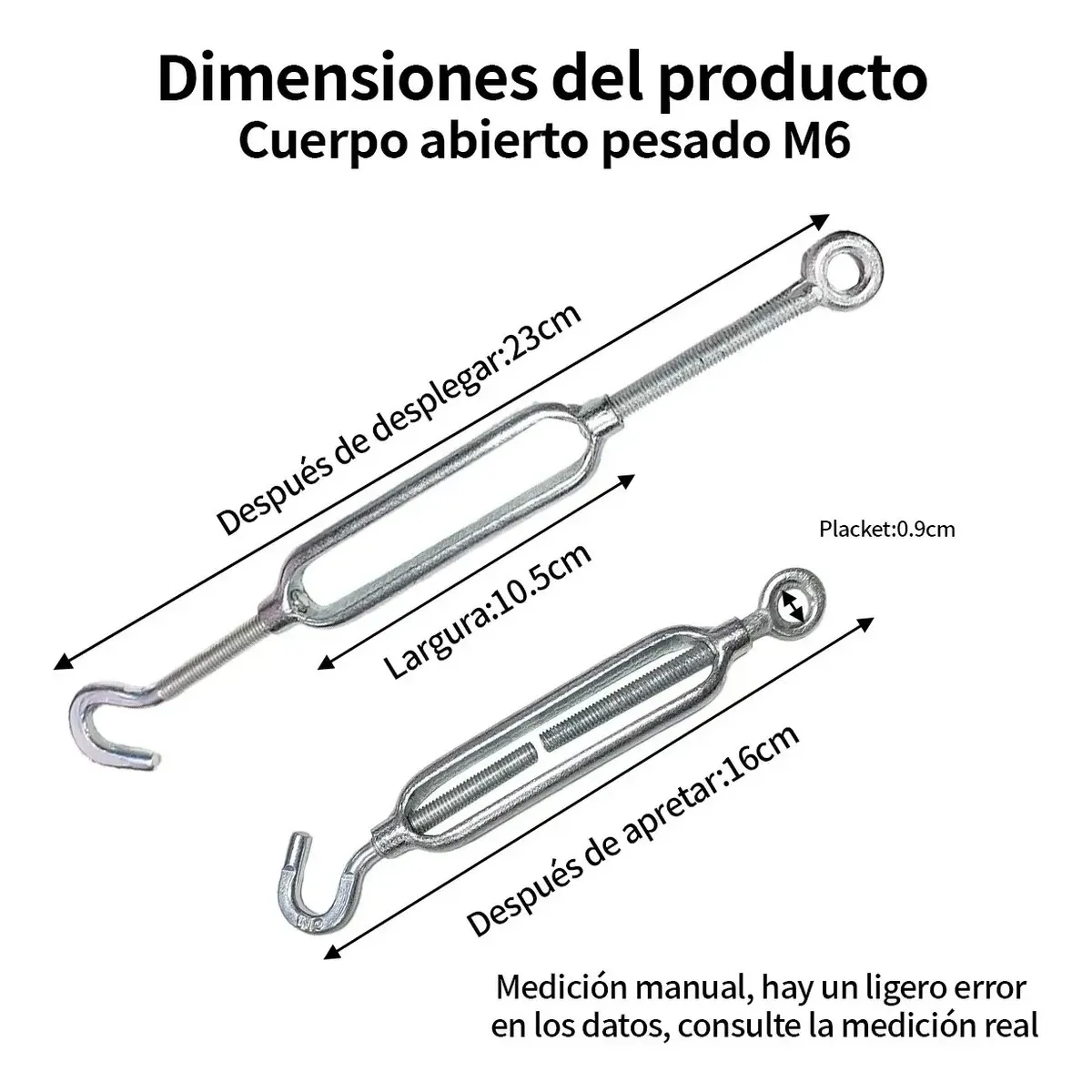 GENERICO - Tensor Ojo Gancho Galvanizado Piola Acero M6 Pack De 20 BELUG