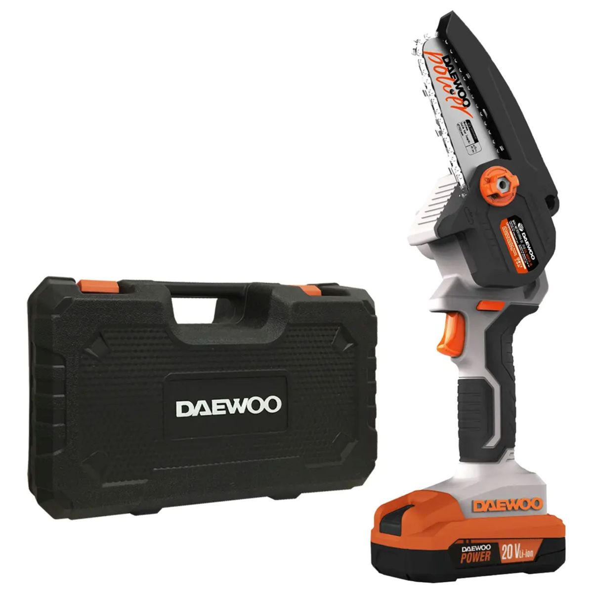 DAEWOO - Mini Motosierra Inalámbrica Bateria Dalmch20-1k Daewoo Color NaranjaNegroGris