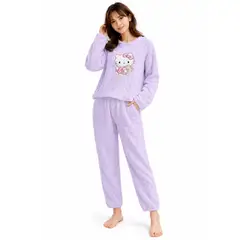 MORLAN - Pijama Mujer Plush Trenzado Invierno Set Calido Gatito