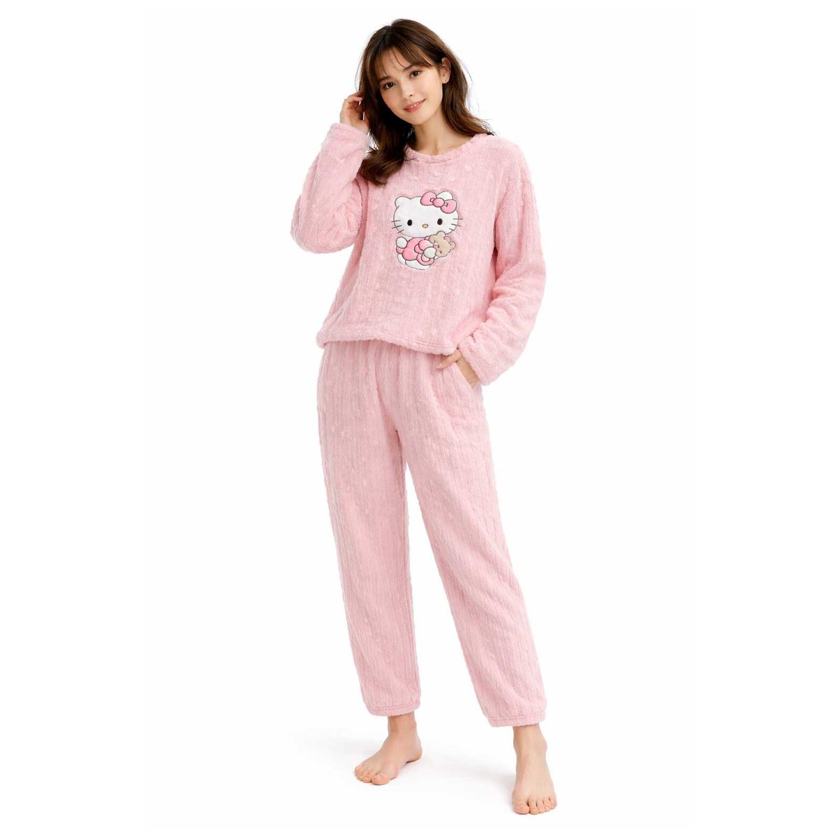 MORLAN - Pijama Mujer Plush Trenzado Invierno Set Calido Gatito