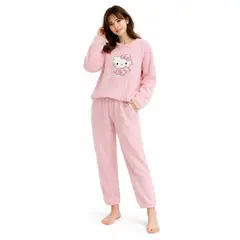 MORLAN - Pijama Mujer Plush Trenzado Invierno Set Calido Gatito