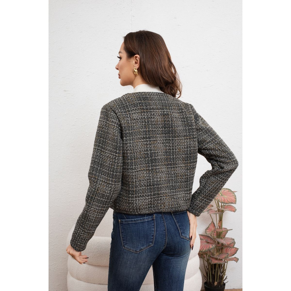 LIKE SHOP - Chaqueta Corta Algodón Mujer Formal Otoño Invierno Bolsillos 7588