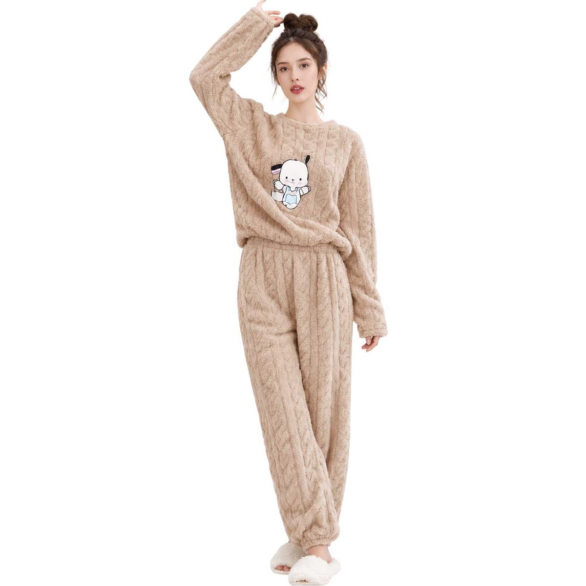 MORLAN - Pijama Mujer Plush Trenzado Invierno Set Calido Pochacco