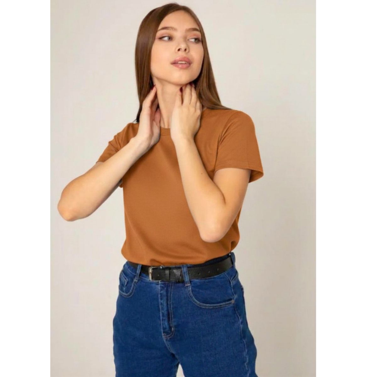 LIKE SHOP - Polera Manga Corta Algodón Mujer Cuello Redondo Lisa Basic