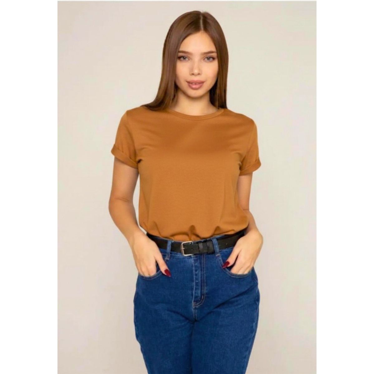 LIKE SHOP - Polera Manga Corta Algodón Mujer Cuello Redondo Lisa Basic