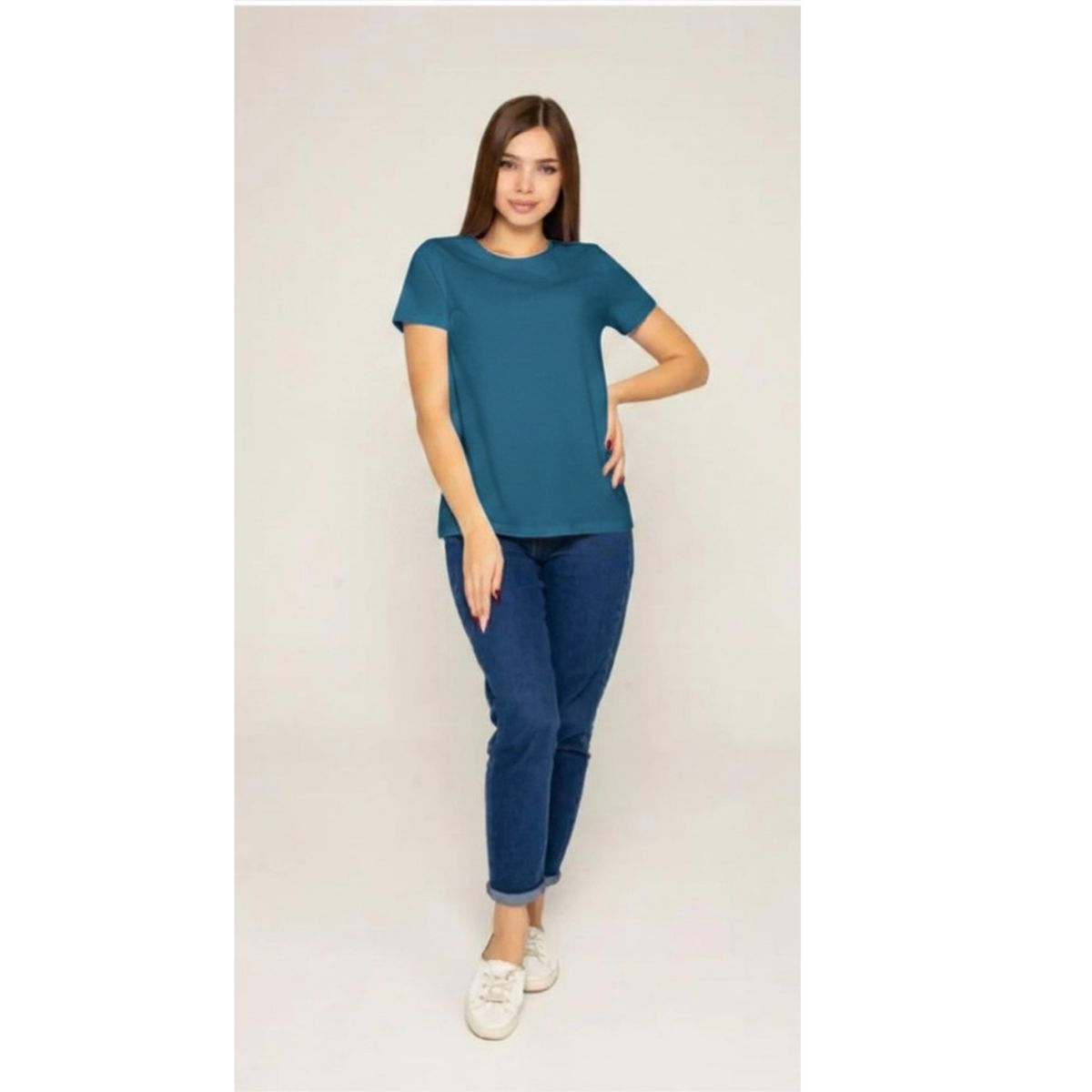 LIKE SHOP - Polera Manga Corta Algodón Mujer Cuello Redondo Lisa Basic