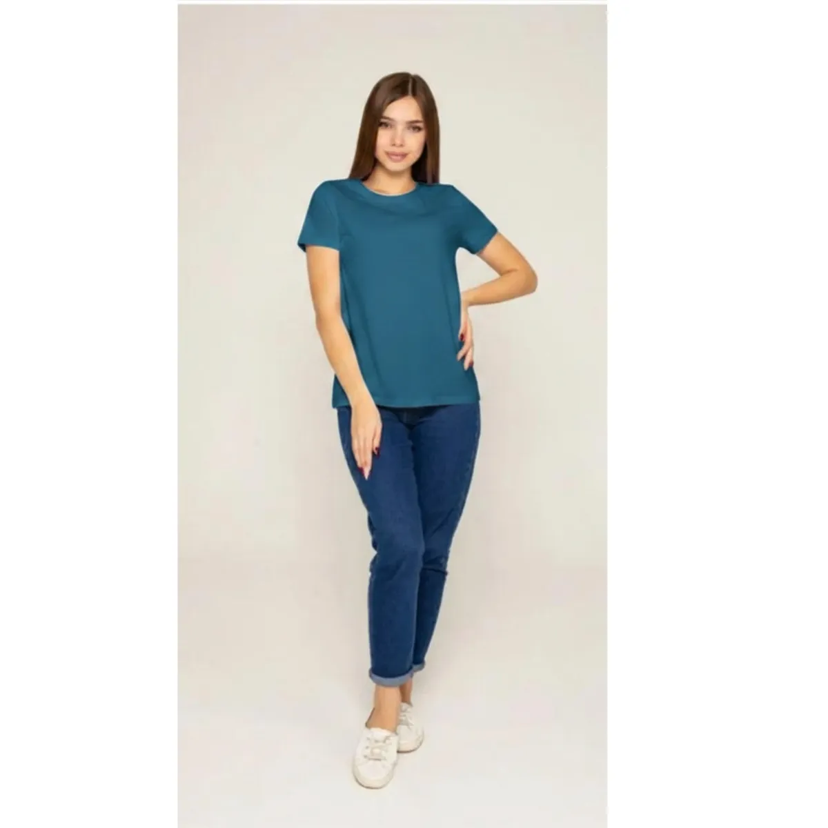 LIKE SHOP - Polera Manga Corta Algodón Mujer Cuello Redondo Lisa Basic
