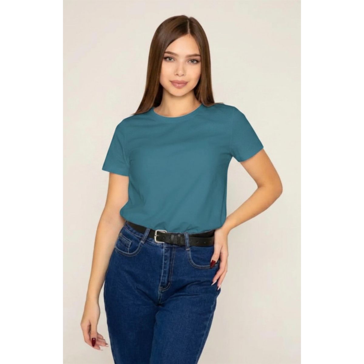 LIKE SHOP - Polera Manga Corta Algodón Mujer Cuello Redondo Lisa Basic