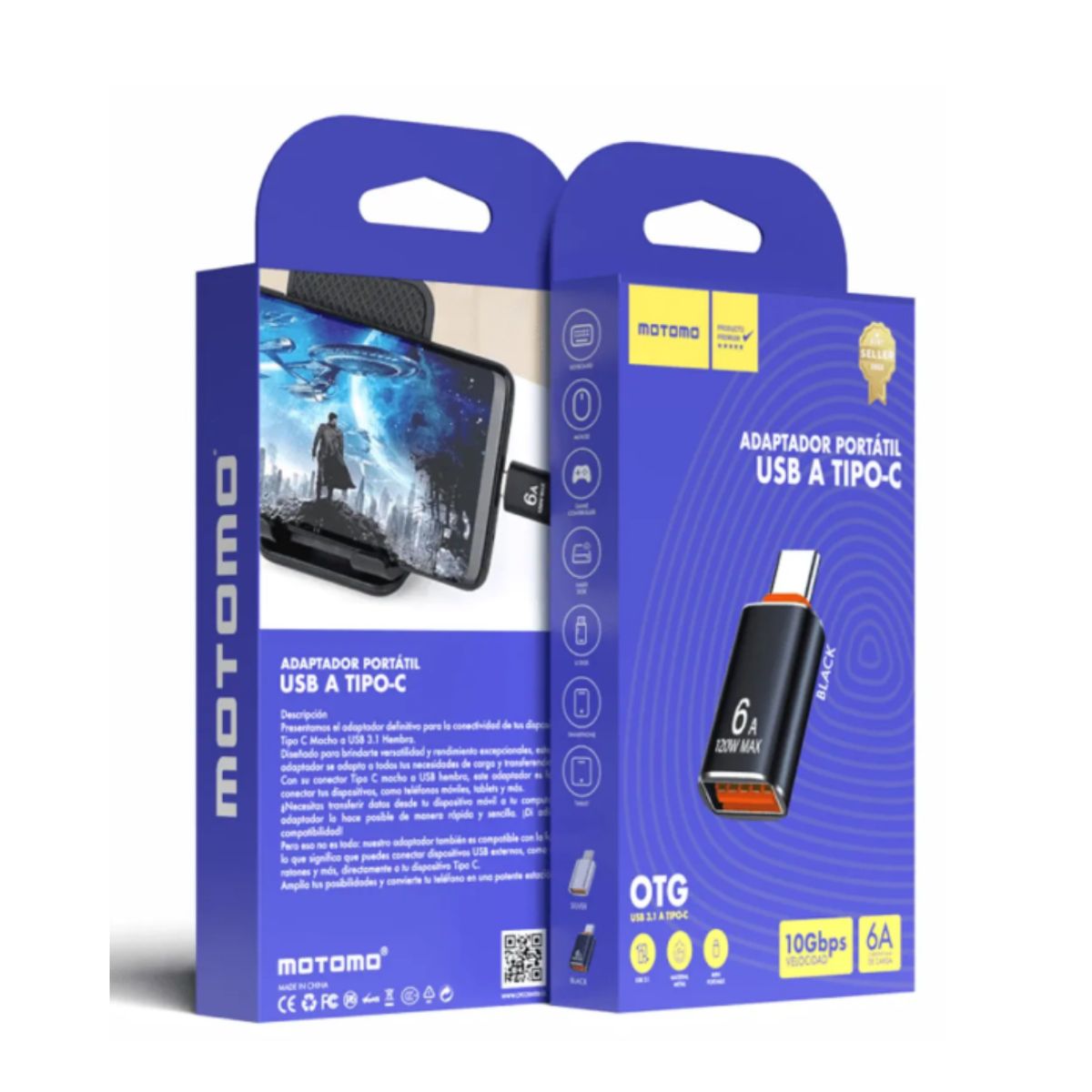MOTOMO - Adaptador OTG USB A Tipo C Motomo Negro Para Celular Tablet