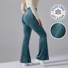 UTILISIMO - Pantalón Cotelé Palazzo Polar Con Chiporro Elasticado Térmico Verde Agua