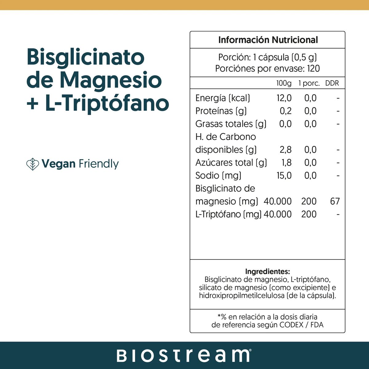 GENERICO - Bisglicinato De Magnesio + L-triptofano - 120 Caps - Biostream