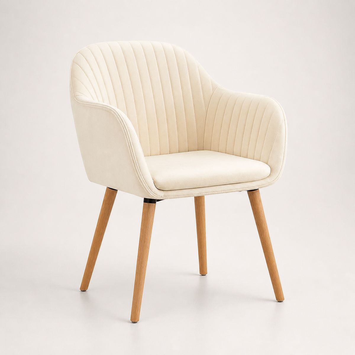 SPACE HOME - Poltrona Diamante Crema de Terciopelo con Patas de Madera, Elegante, Compacta y Cómoda