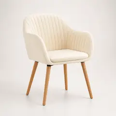 SPACE HOME - Poltrona Diamante Crema de Terciopelo con Patas de Madera, Elegante, Compacta y Cómoda