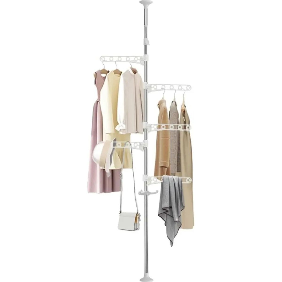 GENERICO - Tendedero Colgador Vertical Extensible con 4 Porta Ganchos Giratorios